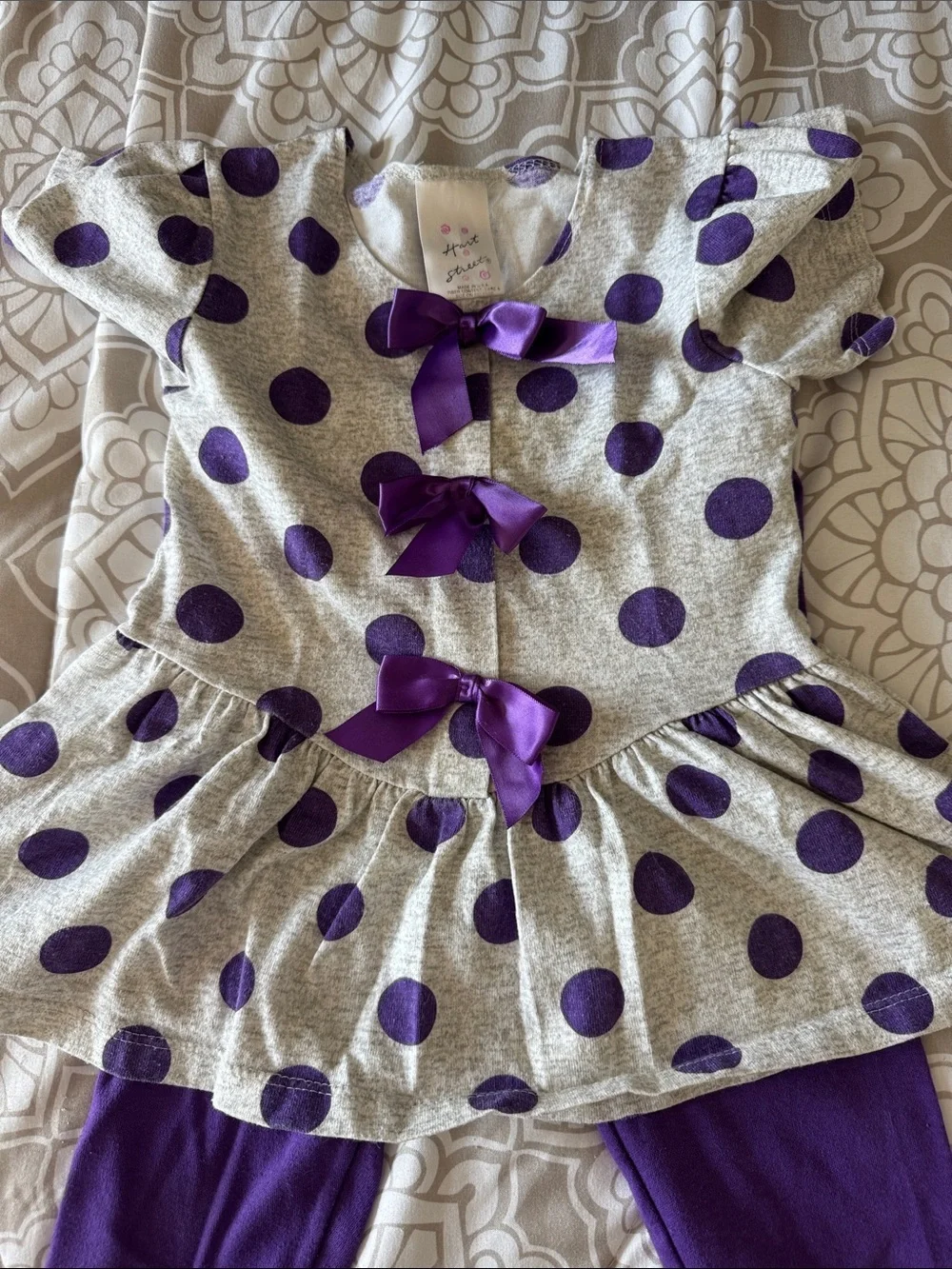 Little Girls Purple Polka Dot Tunic & Purple Lace Trim Legging Set